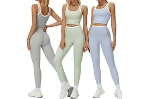 Yoga Sports Top Leggings Suit Deep V Collar Sexy Breathable Plus Size High Beauty Back Fitness Seamed Elastic Waist Running
