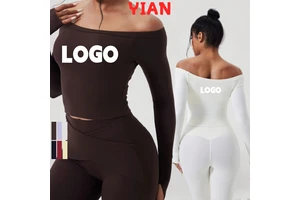 New Autumn Winter Off the Shoulder Plus Size Yoga Tops Long Sleeves Quick Dry Yoga Sports Casual Running Fitness Tops