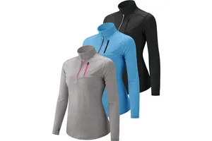 Liberty Imports Unisex 3-Pack Solid Quick Dry Breathable High Neck Long Sleeve Training T-Shirts Half Zip Thumbholes Pocket