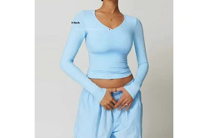 Custom Long Sleeves Vneck Sports Tshirt Gym Fitness Quick Dry Breathable High Elastic Yoga Wear Top for Women