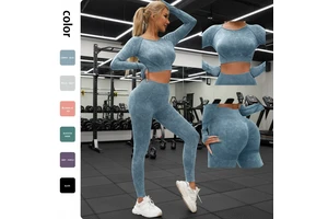 Breathable Yoga Wear Set Seamless Knitting Four Way Stretch Spandex Nylon Full Length Yoga Top Legging