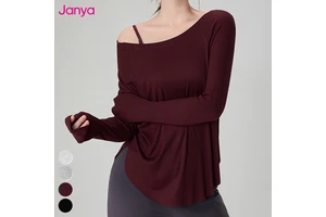 Circular Hem Running Tops Loose Casual Sports T Shirts Modal Ribbed Long Sleeve Gym Fitness Top Yoga Blouse Shirt for Women