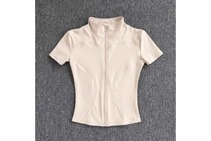Custom Quick-dry Summer Women's Yoga Stand-up Collar T Shirt Zippered Slim Fit Solid Fast Dry Stretch Workout Women's T Shirt