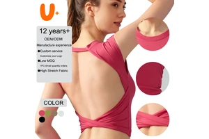 Women's Backless Yoga Top - Built-in Bra Yoga t Shirt Workout Tee with Cutout Design Round Neck Yoga t Shirt for Pilates