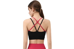 Breathable Cross Straps Sexy Backless Fitness Yoga Crop Tops Contrast Color Shockproof Running Sports Bra Workout Tank Top