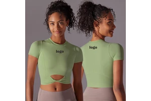 New round neck solid color bowknot tight Teen sports breathable high elastic short sleeve T-shirt running fitness yoga Tank Top