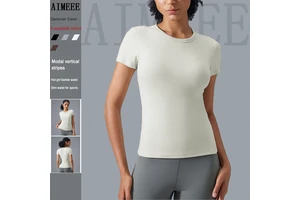 Women's Gym Outfit Modal Round Neck Versatile Yoga Gym Running Shirt Workout Fitness Women Sports T-shirt