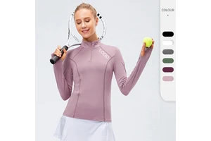 Wholesale Sports Wear Running Clothes Half Zip Long Sleeve T-shirt High Neck Women Custom Yoga Shirt