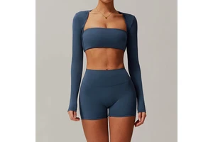 Women's Lightweight Seamless Sport Breathable Long-Sleeve Sport Bra Yoga Crop Top Scrunch Butt Workout Shorts Gym Fitness Sets
