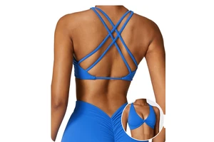 Black High Support Cross Back Solid Sports Bra Front Logo Yoga Crop Top Breathable Quick Dry Workout Activewear for Women