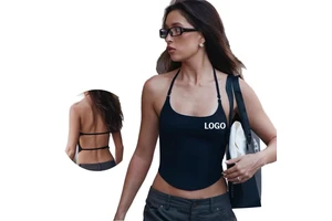 Custom LOGO Women's Halter Yoga Tank Top with Padded Push Up Backless High Stretch Quick Dry Sports Fitness Yoga Wear