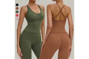 Custom Camisole Activewear Gym Running Tank Top Women Spaghetti Strap Yoga Tank Tops for Women Deep V Neck Backless Workout Top