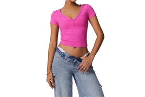 Women Sexy V-Neck Super Stretchy Sports T-shirt Slim Fit Quick Dry Yoga Tops with Buckles Outdoor Workout Activewear