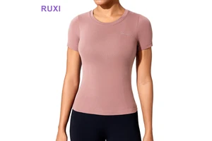 Slim Short Sleeve Workout Tops Tight Slim Short Sleeve Training Yoga Tops Running Seamless Slim Short Sleeve Sports Top