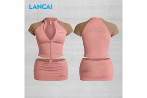 Lancai Wholesale High Elastic Fitness Sports Tops Custom Workout Shirt Yoga Half Zip Seamless Crop Top Women's T-shirts for Gym