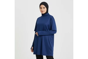 Chic Modest Muslim Women's Sports Shirt Drop Shoulder Thumbholes Breathable Comfort Activewear Gym Running Fitness Yoga UPF50+