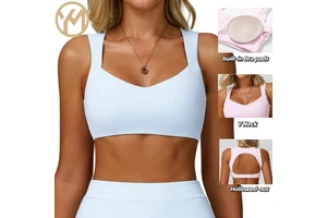 Yimo Women Nude Feeling V Neck Gather Yoga Tops Lady Double Shoulder Strap Sport Vests Female Hollowed Beauty Back Running Tops
