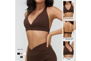 Wholesale OEM Custom Design Naked Feel Cross Back V Neck Quick Dry Breathable Yoga Sports Bra for Fitness Running