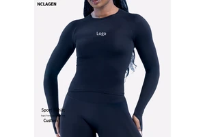 Wholesale New Arrival Women's Seamless Yoga Round Neck Long Sleeved Top Soft Breathable Outdoor Running Fitness Sport Tshirts