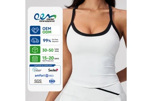 OEM Activewear Factory Private Label Yoga Manufacturer Women Sleeveless Contrast Trim Built in Bra Workout Yoga Sports Top
