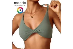 Mando Women Sexy Fitness Workout Athletic Halter Backless Top Gym Fitness Wear Front Cross Twist Sports Bras