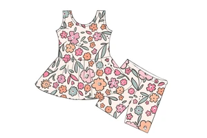 Babylovey Running Tank Top 2 Pcs Girl Active Wear Breathable Kids Yoga Sets Pink Floral Print Kids Sports Hiking Shorts Outfit