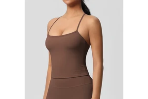 Berychy Regular Fit Longline Sports Tank Top Women Double Layer Solid Color Racerback V-neck Yoga Bra Active Stretch
