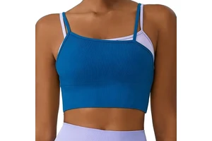 Double Layer Customizable Yoga Vest Tops Front Irregular Design Two-Piece Bra Tank Top Women's Fashion Clothing