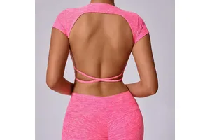Wholesale Custom Logo Quick-Drying Back Crop Top Short Sleeve Workout Yoga Shirt Women Fitness Workout Tops Gym Sportswear