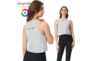 Mando Wholesale Custom logo Yoga Top Women's Lightweight Loose Quick Dry Gym Fitness Cropped Crop Mesh tank Top