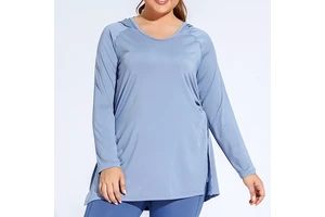 Women Plus Size Workout Tops Quick Dry Yoga Gym Tee Long Sleeve Running Loose T Shirts