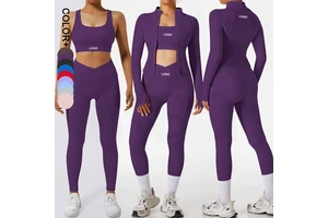 Women's Clothing Custom Workout Fitness Yoga Set 3-Piece Zipper Jacket And Leggings Yoga Style Pants Sports Tracksuit Outfits