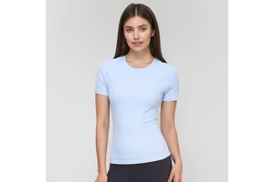 Custom Private Label Fitness Gym Ribbed Soft Short Sleeve Slim Fit T-Shirt Round Neck Workout Running Yoga Sports Wear for Women