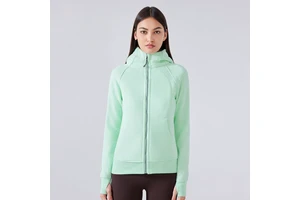 Women Full Zipper Sports Fleece Jackets Long Sleeve Slim Fit Fleece Pockets Gym Tops Thumb Hole Yoga Hoodies Active Wear