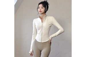 Autumn and Winter Fleece Yoga Wear, Long-sleeved Fitness Top with Fitted Waist, Sports Jacket for Women, Tight and Warm