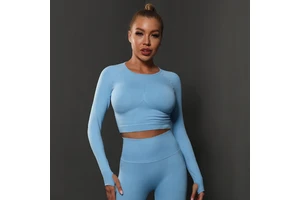 Women's Customizable Breathable Lightweight Seamless Four-Way Stretch Gym Shirts-Fitness Yoga Wear Long Sleeves Spandex OEM