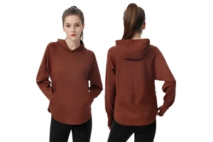 Women's Custom Logo Casual Long Sleeve Hoodie Sweater Wholesale Yoga Tops with Breathable Loose Hooded Pullover Yoga Clothing