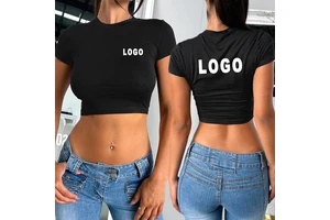 Customize Female Round Neck Casual Cropped Fitness Short Sleeve Slim Fit T-Shirt Plain Crop Top Women Baby Tees Shirt