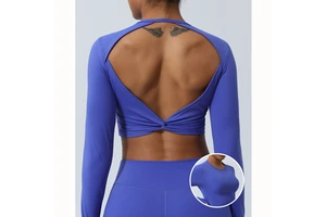 2024 Spring Women Active Sports Gym Wear Long Sleeve Crop Top T Shirt Women Open Back Yoga Top T-shirt