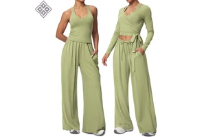 New Women's Personalized Design Yoga Clothes Brushed Tie Back Long Sleeve Yoga Top Breathable Casual Fitness Workout T-Shirt