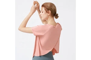 2026 New Yoga Blouse Sports Top Women's Summer Ice Feeling Back Split Quick-drying Spandex/Nylon Short-sleeved T-shirt