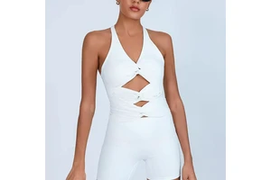 Lightweight Breathable Twist Front V Neck I Shaped Back Slim Fit Activewear Custom Gym Crop Tank for Women Yoga Wrap Top