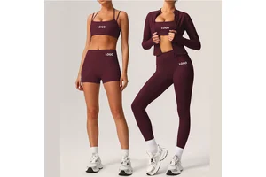 Solid Women's Yoga Set Breathable Anti-Bacterial Eco-Friendly Lightweight Anti-UV Seamless Gym Wear Fitness Sportswear 7 Front
