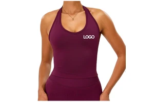 European American Seamless Women Shockproof Tight Fit Quick-Dry Breathable Halter Neck Yoga Vest Fitness Activewear Top
