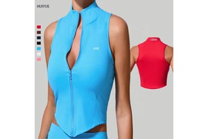 Women's Gym Yoga Running Training Sleeveless Stand Collar Zip-up Tank Top Fashion Spandex Four-Way Stretch Quick Dry Color