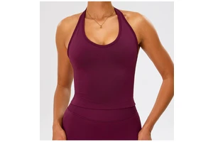 Seamless Halter Back Yoga Sports Bra for Women Seamless Gym Tank Top Quick-Dry Breathable Fabric Workout Fitness Sleeveless Top