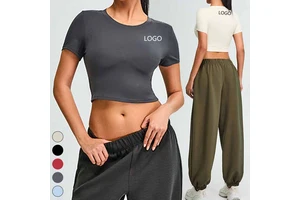 XW-TM0202 New Fashion Running Round Neckline Short Sleeve Sports Crop Top Breathable Fitness Workout Yoga Top