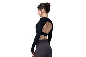 Women's long-sleeve cropped round-neck tight sexy quick-dry breathable yoga top Pilates sports running training fitness wear