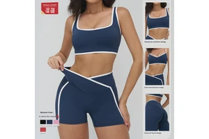 Women's Breathable Yoga Set 2-Piece Spandex/Nylon V-neck Spaghetti Strap Elastic Waist High-Waisted Color Blocking Casual Sports