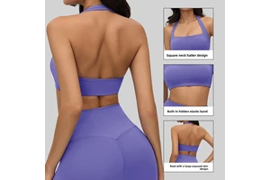 Women's High Support Breathable Detachable Chest Pad Halter Strap Running Yoga Sports Bra Shockproof Back Hanging Neck Design